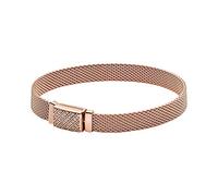 PANDORA Reflexions Bracciale con chiusura lunga e pavé placcato in oro rosa 14 carati con zirconi cubici trasparenti, 16