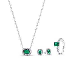 PANDORA Set di gioielli da donna composto da collana, orecchini e anello, scintillante, argento sterling con zirconi cubici verde, confezione multiprodotto 21783