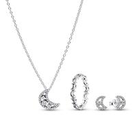 PANDORA Set di gioielli da donna con collana, anello e orecchini a forma di luna, in argento sterling 925 con zirconi cubici scintillanti 21122 16