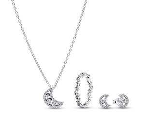 PANDORA Set di gioielli da donna con collana, anello e orecchini a forma di luna, in argento sterling 925 con zirconi cubici scintillanti 21122 Misura 16