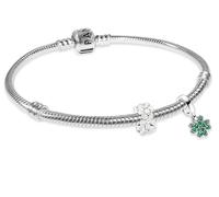 PANDORA Set regalo con bracciale in argento da donna, set iniziale con ciondolo portafortuna, bracciale con 2 ciondoli da donna, quadrifoglio e margherita 19 cm