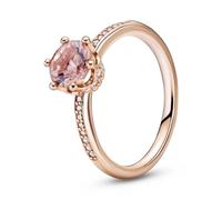 PANDORA Signature Anello con corona rosa brillante placcato in oro rosa 14 carati con cristallo rosa cipria e zirconi cubici trasparenti, 60