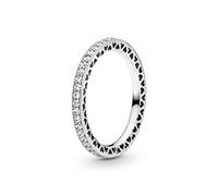 PANDORA Signature Anello con cuore brillante in argento con zirconia cubica trasparente, 60