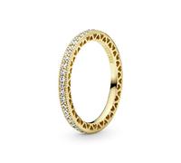 PANDORA Signature Anello con cuore placcato in oro 14k con zirconia cubica trasparente, 56