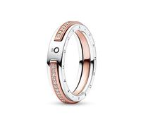 PANDORA Signature Anello con logo bicolore e pavé, 48
