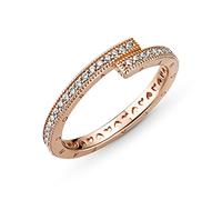 PANDORA Signature Anello con sovrapposizione brillante placcato in oro rosa 14 k con zirconi cubici trasparenti, 56