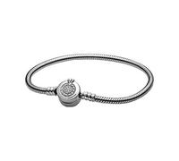 PANDORA Signature Bracciale con corona brillante in maglia snake in argento Sterling con zirconia cubica trasparente, 17