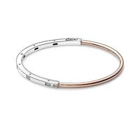 PANDORA Signature Bracciale rigido in argento sterling I-D con pavé bicolore e placcato in oro rosa 14 carati con zirconi cubici trasparenti, 1