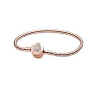 PANDORA Signature - Bracciale scintillante con maglia snake e O coronata, in oro rosa 14k, con pietre di zirconia cubica incolori