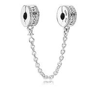 PANDORA Signature Catene di sicurezza con logo in argento Sterling con zirconia cubica trasparente e impugnatura in silicone