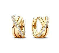 PANDORA Signature Orecchini a cerchio con incrocio con pavé placcati in oro 14k con zirconia cubica trasparente