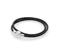 PANDORA Silver leather bracelet, double, black