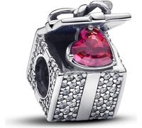 Pandora Sparkling Gift Box Charm 793603C01 - Sterling Silver with Red Heart Stone