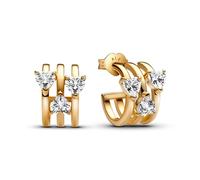 Pandora Timeless 263656C01 - Orecchini a triplo cuore, in argento sterling con lega di metallo placcato oro e zirconi, 14,8x12,9x10,3 mm, Argento sterling, Zirconia cubica