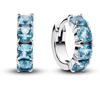 Pandora Timeless 293851C01 - Orecchini a cerchio in argento sterling con cristalli artificiali blu acquamarina, 15,5x14,7x4,2 mm, Argento sterling, Nessuna pietra preziosa