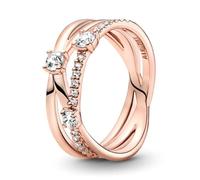 PANDORA Timeless Anello a tripla fascia brillante placcato in oro rosa 14 k con zirconi cubici trasparenti, 48