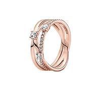 PANDORA Timeless Anello a tripla fascia brillante placcato in oro rosa 14 k con zirconi cubici trasparenti, 56