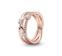 PANDORA Timeless Anello a tripla fascia brillante placcato in oro rosa 14 k con zirconi cubici trasparenti, 60