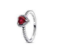 PANDORA Timeless Anello con cuore in argento Sterling con cristallo rosso ciliegia Jubilee e zirconi cubici trasparenti, 48