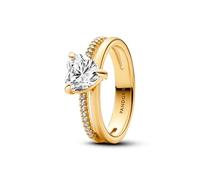 PANDORA Timeless Anello con cuore placcato in oro 14k con zirconi cubici trasparenti, 60