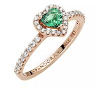 PANDORA Timeless Anello con cuore placcato in oro rosa 14 k con cristallo verde e zirconia cubica trasparente, 56