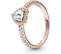 PANDORA Timeless Anello con cuore placcato in oro rosa 14 k con zirconi cubici trasparenti, 50