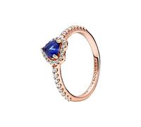 PANDORA Timeless Anello con cuore placcato in oro rosa 14 k con zirconi cubici trasparenti e cristallo blu crepuscolare, 48