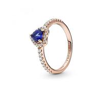 PANDORA Timeless Anello con cuore placcato in oro rosa 14 k con zirconi cubici trasparenti e cristallo blu crepuscolare, 50