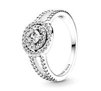PANDORA Timeless Anello con doppio cerchio brillante in argento Sterling con zirconia cubica trasparente, 50