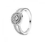 PANDORA Timeless Anello con doppio cerchio brillante in argento Sterling con zirconia cubica trasparente, 54