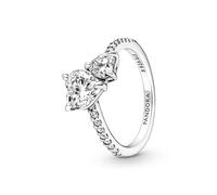 PANDORA Timeless Anello con doppio cuore in argento Sterling con zirconia cubica trasparente, 60