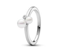 PANDORA Timeless - Anello con perle coltivate d’acqua dolce trattate bianche e punto luce con pietra di zirconia cubica incolore