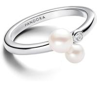PANDORA Timeless - Anello con perle coltivate d’acqua dolce trattate bianche e punto luce con pietra di zirconia cubica incolore