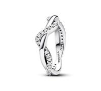 PANDORA Timeless Anello, in argento Sterling a doppia onda con zirconia cubica trasparente, 56