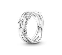 PANDORA Timeless Anello, in argento Sterling a tripla fascia con zirconia cubica trasparente, 60