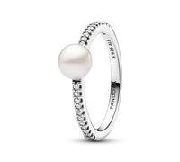PANDORA Timeless Anello, in argento Sterling con perla coltivata d'acqua dolce trattata bianca e zirconia cubica trasparente, 60