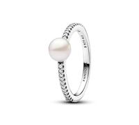 PANDORA Timeless Anello, in argento Sterling con perla coltivata d'acqua dolce trattata bianca e zirconia cubica trasparente, 58