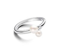 PANDORA Timeless Anello, in argento Sterling con perla coltivata d'acqua dolce trattata bianca e zirconia cubica trasparente, 58