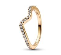 PANDORA Timeless Anello ondulato placcato in oro 14k con zirconi cubici trasparenti, 50