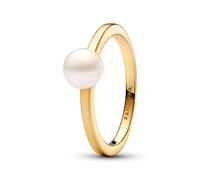 PANDORA Timeless Anello placcato in oro 14k con perla coltivata d'acqua dolce trattata bianca, 50