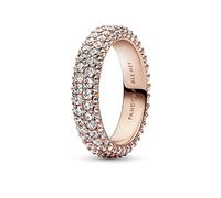 PANDORA Timeless Anello placcato in oro rosa 14k con doppia fila con pavé e zirconi cubici trasparenti, 54