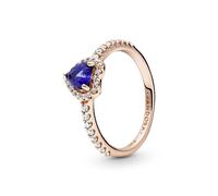 Pandora Timeless - Anello placcato in oro rosa 14k con pietre di zirconia cubica incolori e cristallo blu crepuscolo a forma di cuore