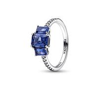 PANDORA Timeless - Anello Trilogy pietre rettangolari blu scintillanti, con cristalli blu (princess blue) e pietre di zirconia cubica incolori