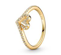 PANDORA Timeless Anello Wishbone con cuore e placcato in oro 14k con zirconi cubici trasparenti, 48