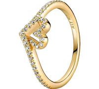 PANDORA Timeless Anello Wishbone con cuore e placcato in oro 14k con zirconi cubici trasparenti, 52