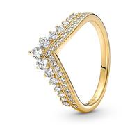 PANDORA Timeless Anello Wishbone con tiara placcato in oro 14k con zirconia cubica trasparente, 56
