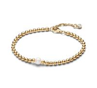 PANDORA Timeless Bracciale con perline placcato in oro 14k con perla coltivata d'acqua dolce trattata bianca e zirconi cubici trasparenti, 18