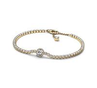 PANDORA Timeless Bracciale placcato in oro 14k con zirconi cubici trasparenti, 16