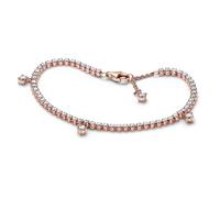 PANDORA Timeless Bracciale tennis con gocce brillanti placcato in oro rosa 14 k con zirconi cubici trasparenti, 16
