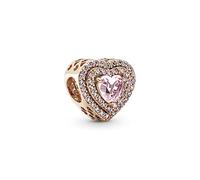 Pandora Timeless Ciondolo con cuore a livelli brillante placcato in oro rosa 14 k con cristallo rosa orchidea e zirconia cubica rosa fairy tale